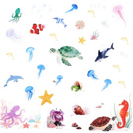Lyreh 6pcs Sea Creatures Bathtub Grip Stickers, Non Slip Ocean Kids Bathtub Anti Clip Stickers Strong Adhesive Decals Creative and Cute Bathroom Decorations for Bath Tub and Shower Floor