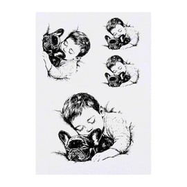 4 x 'Boy Sleeping with French Bulldog ' Temporary Tattoos - Water Resistant, Skin-Safe, Non-Toxic Transfers, Mixed Sizes (TO00083768)