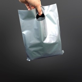 Silver PE Punched Handle Shopping Bags 30x40cm 50 Count