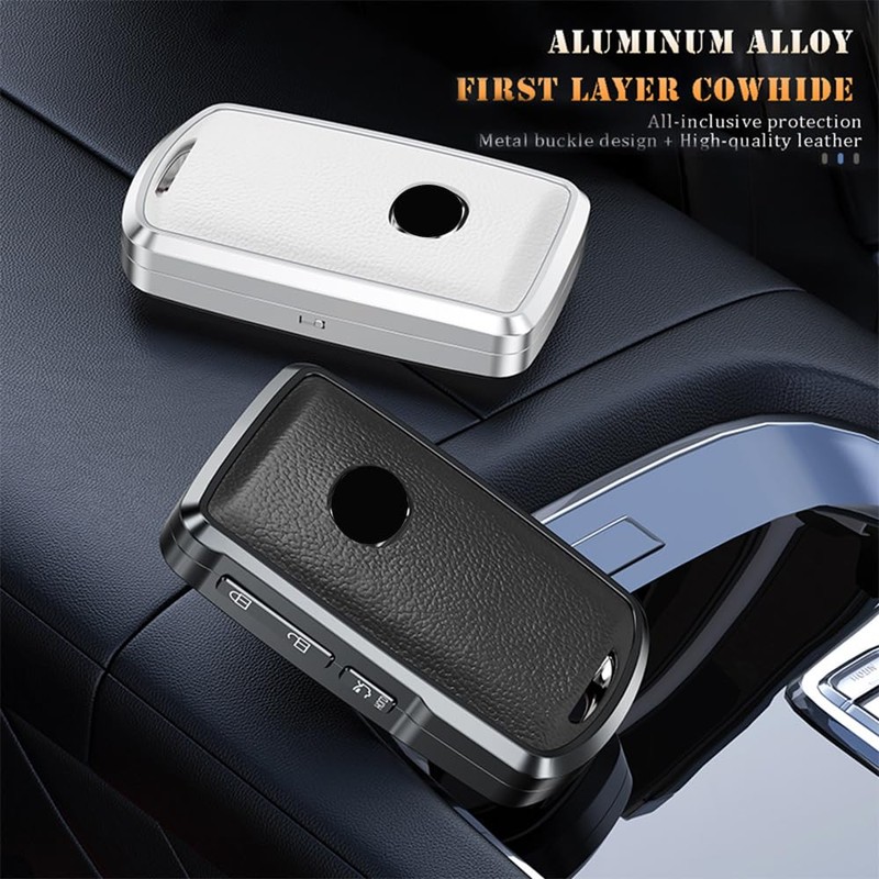 TECART Fit for Mazda Alloy Key Fob Cover Leather Key
