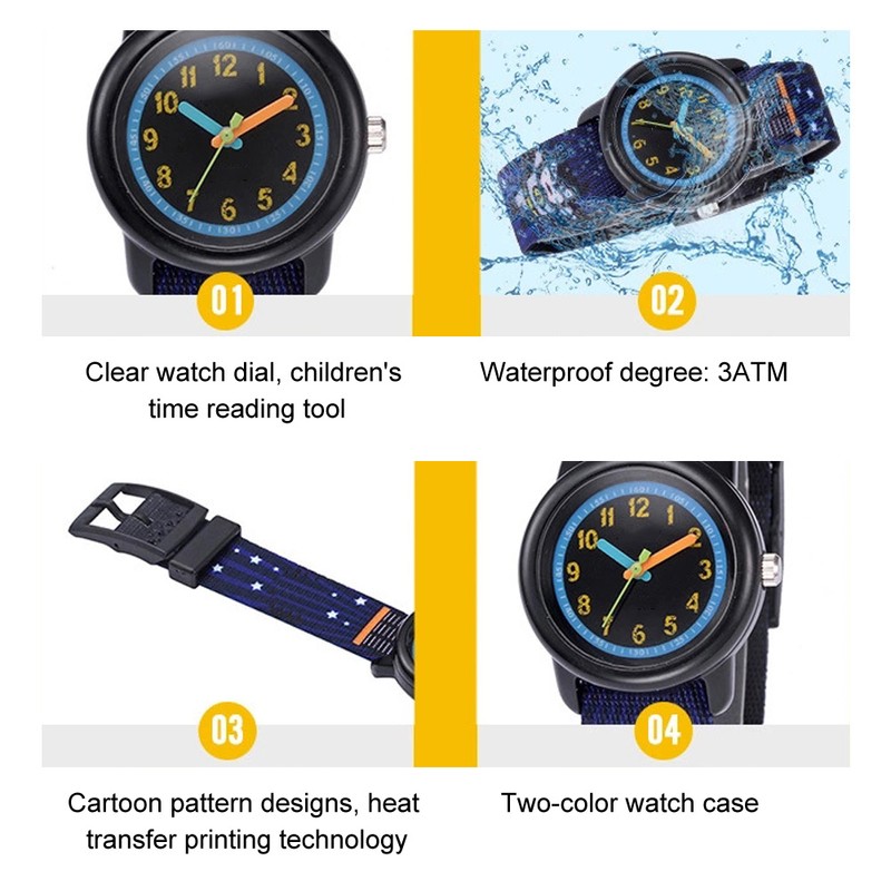 Children Watch Cartoon Pattern Waterproof Ribbon Strap Quartz Children WatchNight