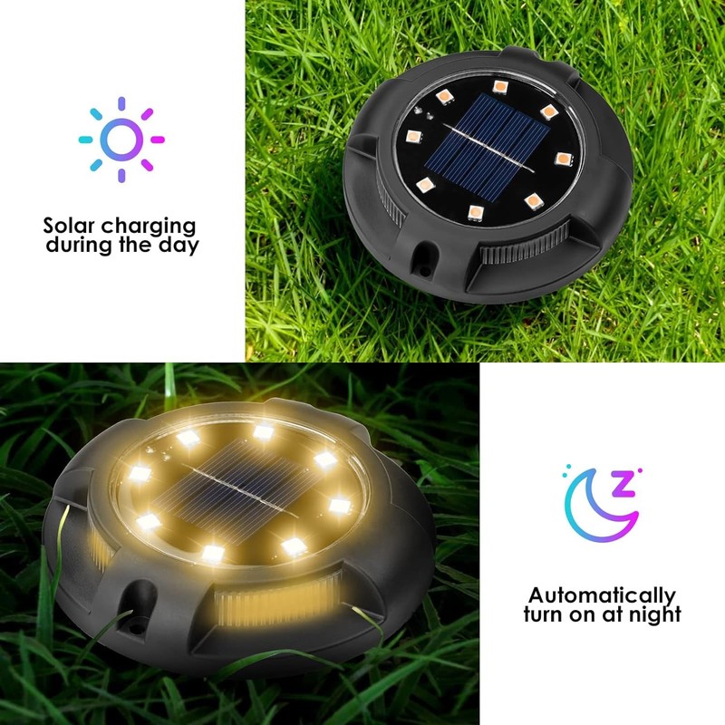 Fohil 12 Pack Solar Ground Lights Outdoor,12 LEDs Solar Disk