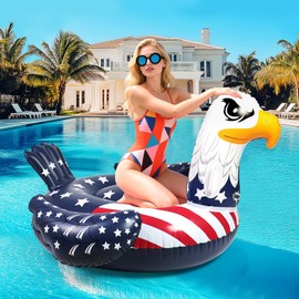 Patriotic American Flag Eagle Pool Float - 4th of July Pool Floats,Funny Bird Animal Bald Eagle Beach Water Lake Boat Recliner Adult Kids Toy,Fourth of July Swimming Party Ride Large Inflatable Raft