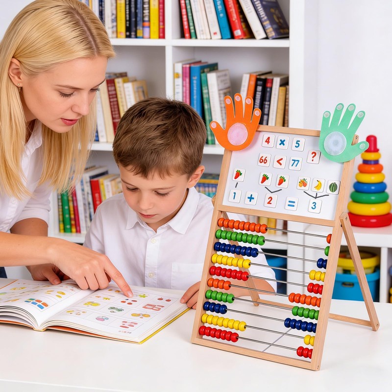 Wooden Abacus for Kids Math - Double-Sided Black/Whiteboard for Toddlers