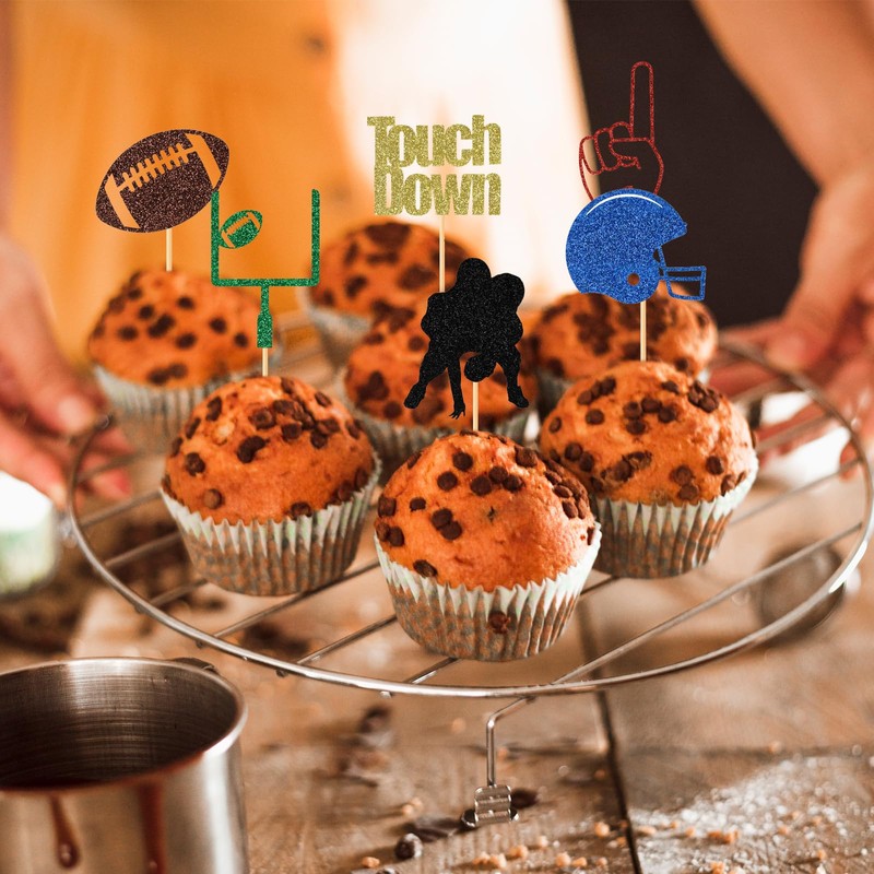 Festicreamy Super Bowl Football Cupcake Toppers - Perfect Football Party