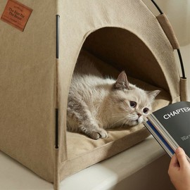 FURRYTAIL Cat Bed for Indoor Cats, Cat Houses, pet beds for cat and Small Dogs,Cat Tent, Kitten Bed, Cat Hut, Cat Cave with Removable Washable (Beige)