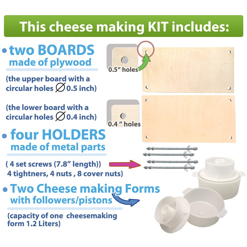 Wooden Cheese Press for Cheese Making Supplies 16in Metal Guides