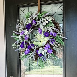 Haute Decor Mixed Lavender Floral 24-Inch Spring and Summer Wreath with Natural Grapevine