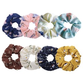 8 Pcs Chiffon Hair Scrunchies Colorful Flower Scrunchies Elastic Hair Bands Floral Hair Ties Boho Hair Ropes Vintage Ponytail Holders for Women Girls