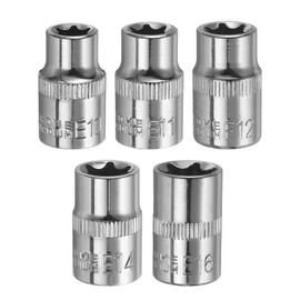 sourcing map 5pcs E-Torx Socket 3/8" Drive E10-E16 External Torx Deep Socket CR-V 6 Point Spline Socket Star Female Bit Socket for Auto Repairs Home Maintenance DIY Hand-Making 1.1" Length