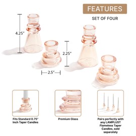 LampLust Pink Candle Holder, Set of 4 Pink Glass Candle Holder, 2.25 & 4.25 Inch Taper Candle Holder for Coffee Table & Shelf Decor Aesthetic, Home & Wedding Decorations, Table Centerpieces