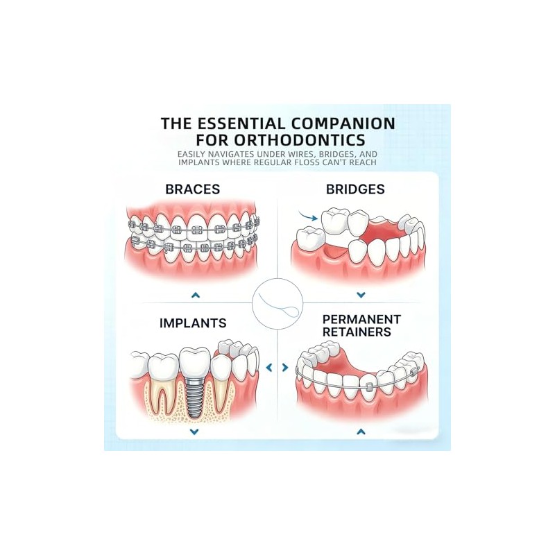 Enhebradores de hilo dental para frenos, puentes e implantes, 150