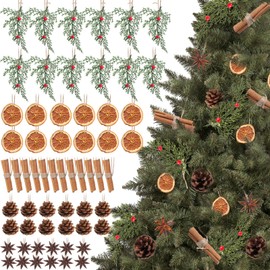 Liliful 30 Pieces Christmas Tree Decorations Natural Pine Cones Rustic Ornaments Bulk Dried Orange Slices Aniseed Cinnamon Sticks for Christmas Tree DIY Crafts Home Decorations(60 Pcs,Vivid Style)