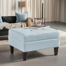 Christopher Knight Home Tufted Ottoman Footrest Rectangular Upholstered Ottoman Non Storage Fabric Ottoman Foot Rest Stool with Tufted Stitching,28.25 "W x 23 "D x 18.5 "H,Light Sky