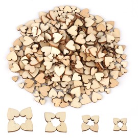Aubess 600 PCS Wooden Hearts for Crafting, Mixed 4 Sizes Wooden Discs, Wood Color Heart Embellishments for DIY Wedding Birthday Party Decoration (6MM 8MM 10MM 12MM)