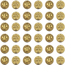 60Pcs Alloy Cross Jesus Saint Benedict Medal Loose Beads Spacer Beads Charms for DIY Rosary Holy Beads Necklace Bracelet Jewelry Making (Antique Gold)