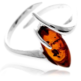 SilverAmber Jewellery UK - Genuine Cognac Baltic Amber & 925 Sterling Silver Adjustable Ring - GL413A