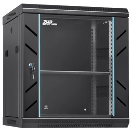 ZHPHMBM 12U Server Rack Cabinet, Wall Mount Network Rack Enclosure Includes Locking Glass Door, Removable Side and Back Panels, 15" Deep Network Data Cabinet for Computer IT and A/V Equipment