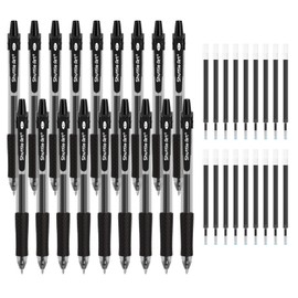 Shuttle Art Gel Ballpoint Pens, Gel Pens, Gel Ink, Clickable, Black, 36 Pack, 18 Pens, 18 Refills, 0.7mm, Quick-Drying, with Clip, for Notebooks, Graphs, Sketches, Office Use, Writing Instruments