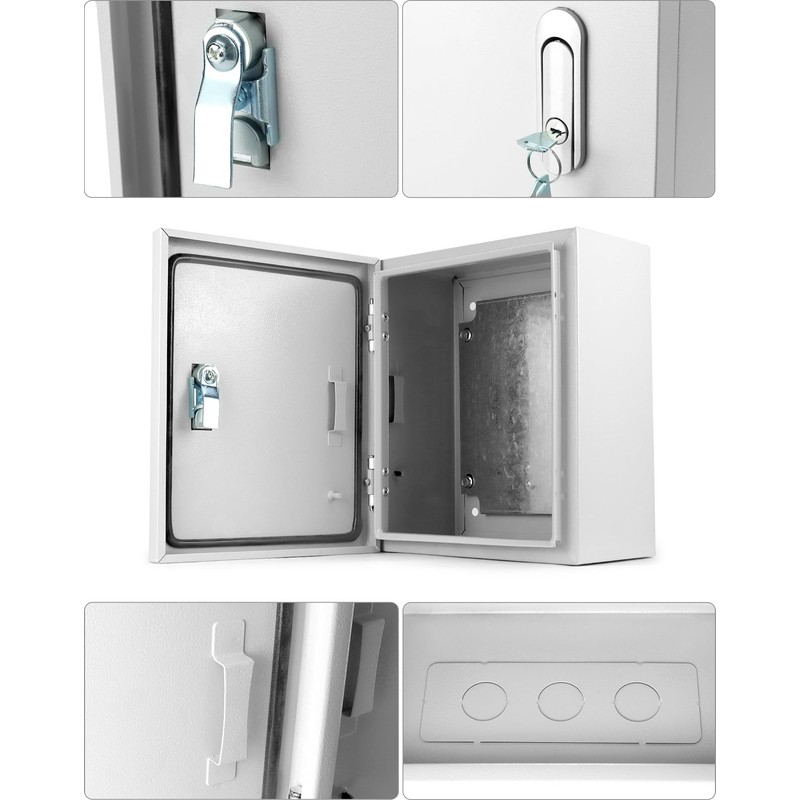 QWORK Heavy-Duty Outdoor Electrical Box, Fiberglass Reinforced Polyester, Steel, 12x10x6