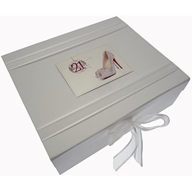 White Cotton Cards 21st Birthday Keepsake Box Glitter Ball and Shoes (Large)