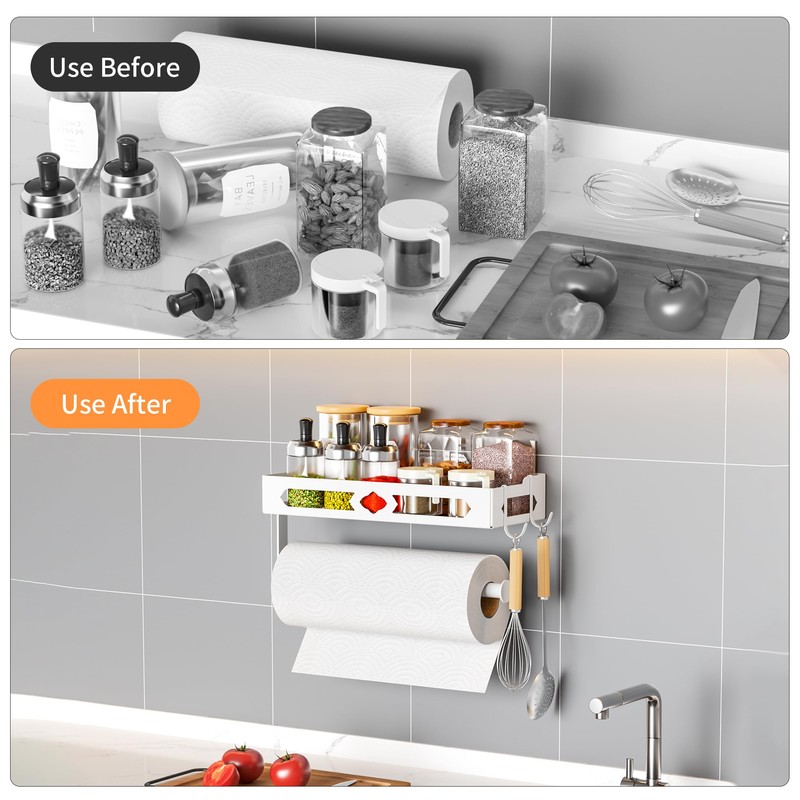 MAYZOLOP Paper Towel Holder with Shelf, One Hand Tear, Paper