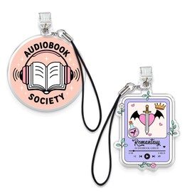 Set 2Pcs Romantasy Audiobook Girlie, Audiobook Society Kindle Charms, Dust Plug Charm 1.5 Inches Bookish, Book Lover, Bat Wings Lightning/Type C With Strap Acrylic Material Accessories for E-Reader for Phone