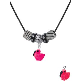 Delight Jewelry Resin Hot Pink Flamingo Black Beaded Necklace, 18"+2"