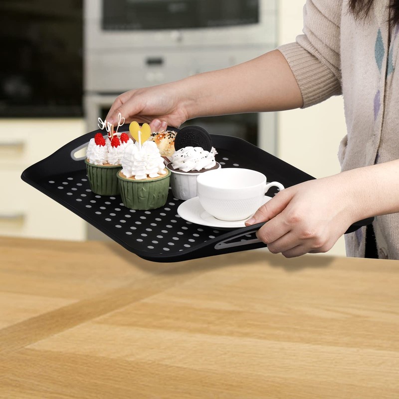 TOPZEA 2 Pack Non Slip Serving Trays with Handle, Plastic