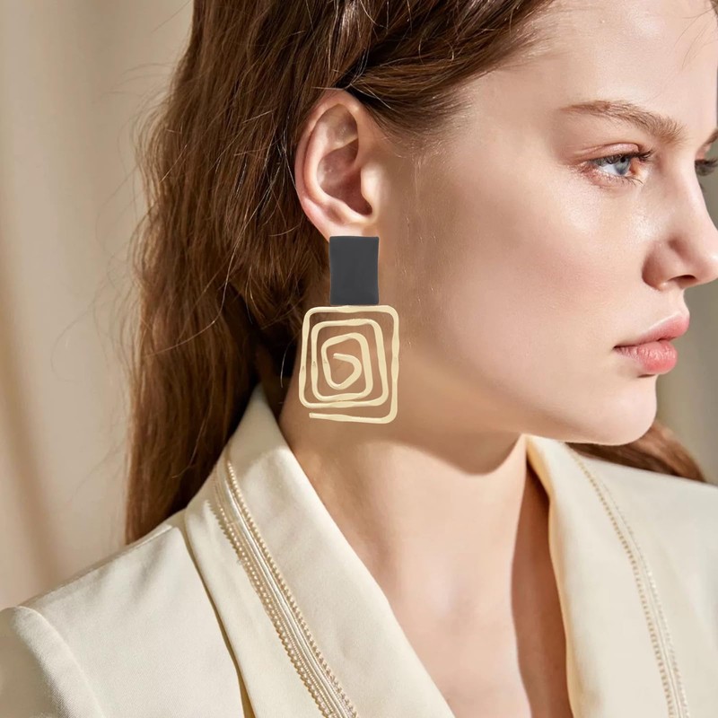 CYV Geometric Square Swirl Wire Spiral Drop Dangle Earrings For