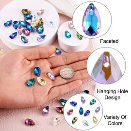 FASHEWELRY 100pcs Crystal Teardrop Glass Beads 10 Gradient Colours Faceted Glass Charm Pendant for DIY Necklace Bracelet Earrings Jewellery Making