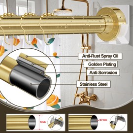 YNL Tension Shower Curtain Rod 34 to 120 In(2.83-10Ft), Long Tension Curtain Rod with 2Pcs Holders, No Drilling for Large Window, Bathroom, Patio, Adjustable Outdoor Curtain Rod, Brushed Gold