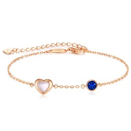 LOUISA SECRET Pearl Heart Bracelet for Women, 925 Sterling Silver Bracelet for Women, Cubic Zirconia Gold Plated Bracelet for Women, Christmas Jewellery Gifts for Women Birthday Mothers Day