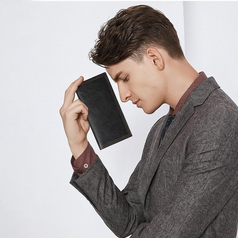 Long Wallet for Men Leather Bifold Card Holder Slim Wallet