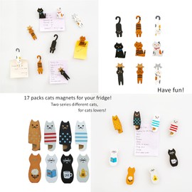 Cat Fridge Magnet Funny Cats Refrigerator Magnet Wood Fridge Magnets Clips Wooden Magnets for Fridge Whiteboard Animal Refrigerator stickers Fridge Stickers for Kids Cat Lovers (17PCS)