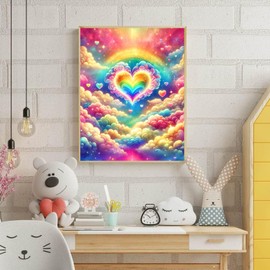 Axquilon Diamond Art Kits for Adults-Rainbow Heart 5D Diamond Painting Kits for Beginners- Round DIY Arts and Crafts Gem Art Kits for Home Decor Gift-12x16in