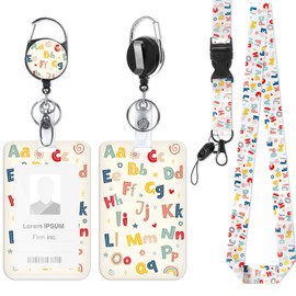 Teacher Lanyard with ID Holder - Colorful Alphabet Teacher ID Badge Holder with Lanyard, Teacher Lanyard with ID Holder Retractable, Teacher Lanyard for ID Badges and Keys, Gifts for Teachers