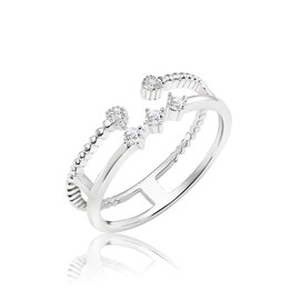 SOLIDSILVER- Sterling Silver Crystal Clear CZ Double Row Heart Style Ring | Sizes 6