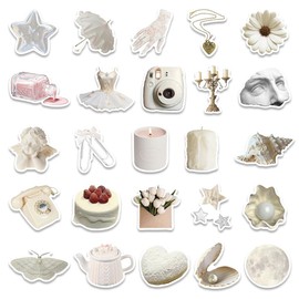 50PCS White Aesthetic VSCO Stickers,Cute Aesthetic Art Coquette Stickers,Waterproof Vinyl Stickers for Laptop,Water Bottles,Computer,Scrapbook