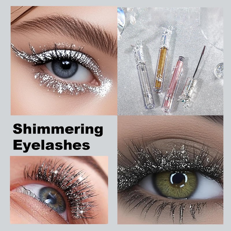 Glitter Mascara, Silver Waterproof Lashes, Diamond Sparkle Mascara for Shiny