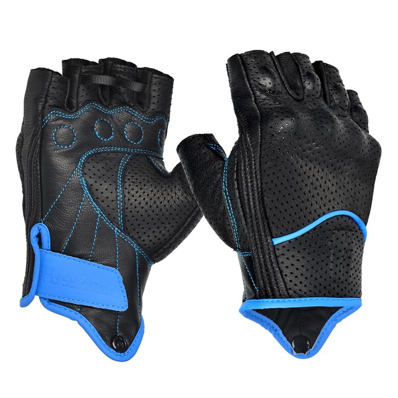Harssidanzar Mens Motorcycle Gloves Leather Perforated Motorcycle Driving Gloves CM044EU,