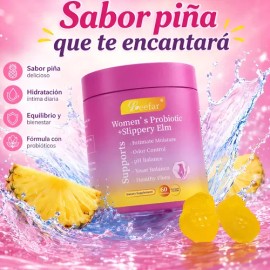Probióticos Íntimos Mujer para Flora Vaginal  Probiotic Gummies with Slippery Elm, Pineapple Flavor, 60 Count                                         