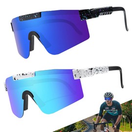 TELAOBAN Sunglasses Cycling Glasses Pack of 2 Sports Glasses Polarised Sports Glasses for Men and Women UV400 Protection Safety Glasses Bicycle Sunglasses for Outdoor Sports Fishing Cycling Running