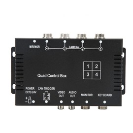 Asixxsix Backup Camera Control Box, DC 12V 24V 4 in 1 Out Video Splitter Parking Camera Box Support Information Overlay Remote Control Car Cameras Image Switch Combiner Box for Trucks