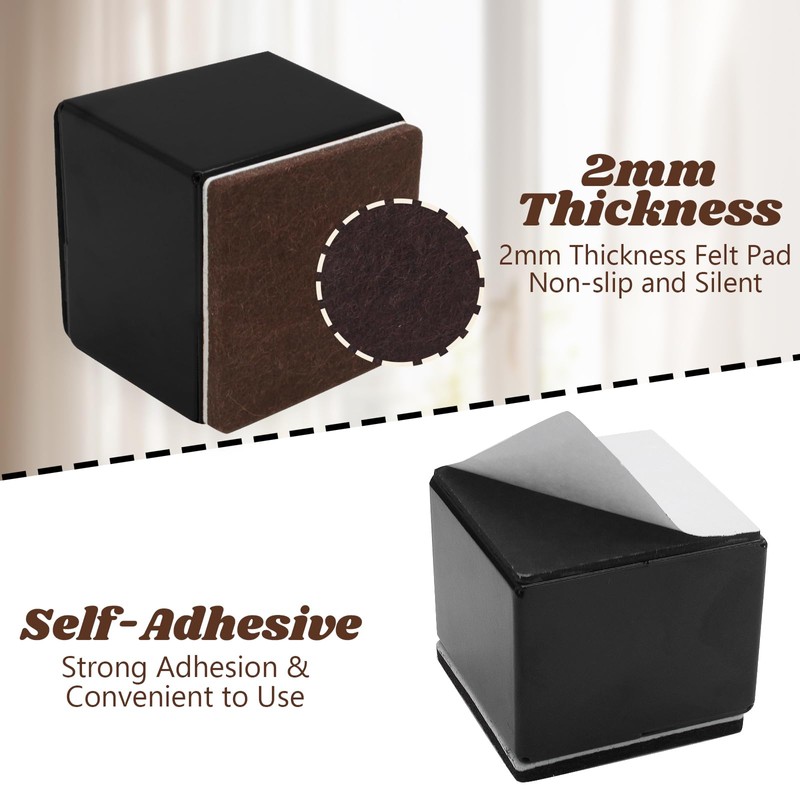 Kyuionty Self-Adhesive Furniture Risers Set of 4, Square Lift Risers