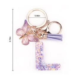 Initial Keychain, Letter Keychain with Butterfly & Tassel,Cute Purple Keychain for Women & Girls,Bag Charm,Gift for Friends, Sisters, Moms for Birthdays, Christmas, Valentine's, Graduations, L