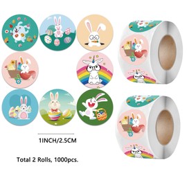 YIHUANYIFA 1000Pcs Easter Shaped Animal Stickers in 2 Rolls for Kids Labels Waterproof Vinyl Decals Happy Easter Holiday Decoration for Holiday Decals Party Supplies Reward Gifts