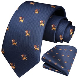 HISDERN Mens Ties Formal Silk Navy Blue Ties and Pocket Square Animal Printed Neckties Handkerchief Set for Business Party