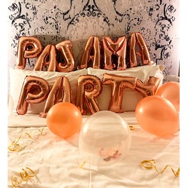 LaVenty Set of 11 Rose Gold PAJAMA PARTY Balloons PAJAMA PARTY Banner Pajama Party Decor Slumber Party Spa Party Balloons