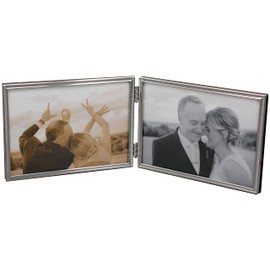 LEADEX Doppelter dünner Bilderrahmen, versilbert, horizontaler Stand, 12,7 x 17,8 cm, Samtrückseite, einfaches klassisches Design (Silber)